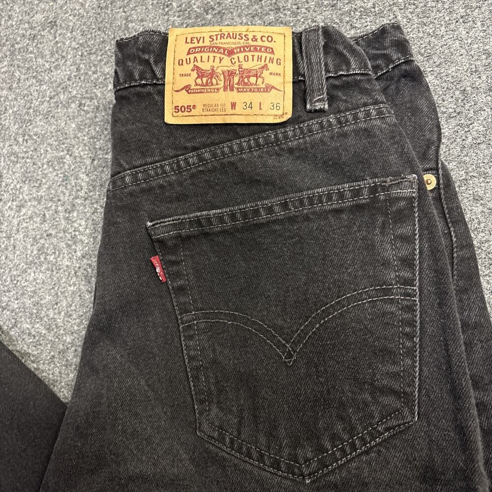 VTG Levis 505 Mens Jeans 34x36 Black Regular Fit Straight Leg Denim Y2K
